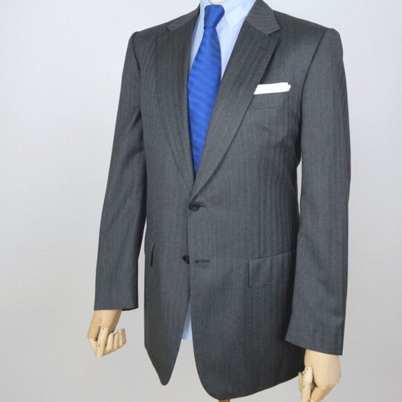 LNWOT Lutwyche Savile Row Handmade Gray Herringbone Suit Pleated Pants US44 - Picture 2 of 10